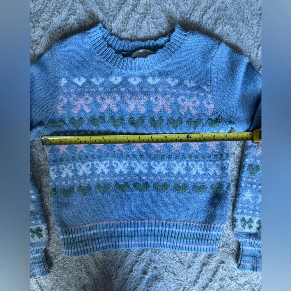 Love Shack Fancy Large Fair Isle Sweater Blue Pink Cotton Blend Long Sleeves XS - Picture 4 of 6